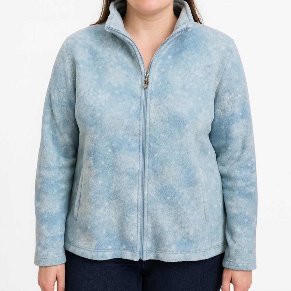 C&B Sport Blue Snowflake Print Fleece Jacket Full Zip Soft Cozy Women's Med